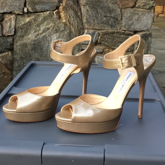 Jimmy Choo Linda Gold Platform Sandal Heels - Picture 4 of 10